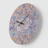 Clock with blue and brown floral design grote klok (Hoek)