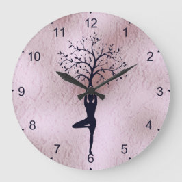 CLOCK - YOGA LADY SILHOUETTE TREE GROTE KLOK