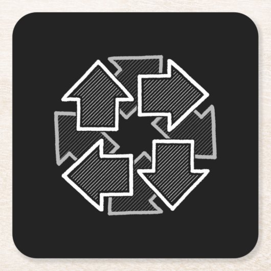 Clockwise Arrows Minimal Geometric Black Variant 2 Vierkante Kartonnen Onderzetter (Voorkant)
