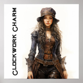 Clockwork Charm Steampunk  Jonge Vrouw Poster