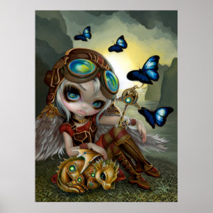 Clockwork Dragonling steampunk dragon fairy art Poster