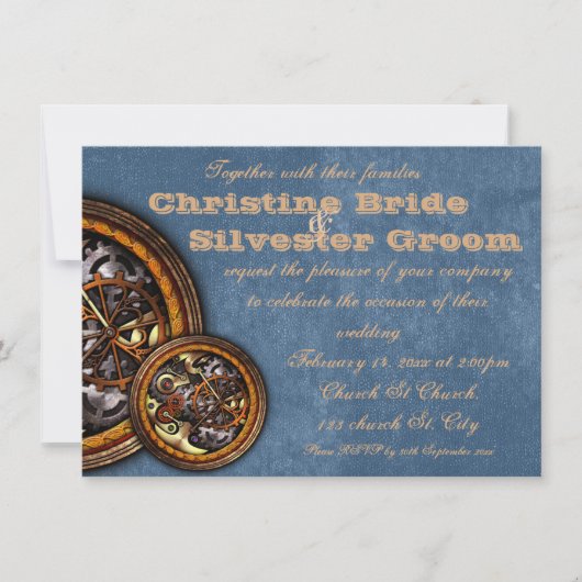 Clockwork en leder, bruiloft van 4,5 x 6,25 kaart (Voorkant)