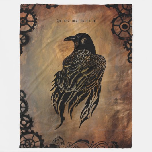 Clockwork Raven Fleece Deken (Voorkant)