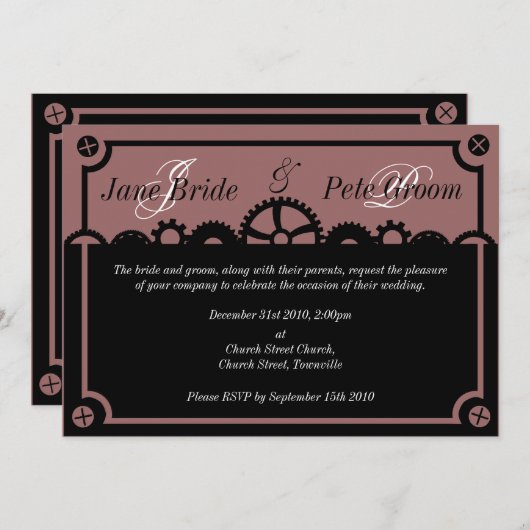 Clockwork Silhouette, trouwuitnodiging Kaart (Voorkant / Achterkant)