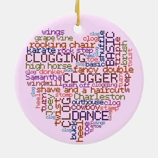 Clogger Clogger Word Art Heart Round Keramisch Ornament (Achterkant)