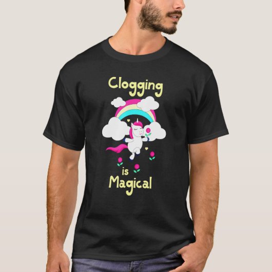 Clogging is Magical Dansing Unicorn Yellow Text T-shirt (Voorkant)