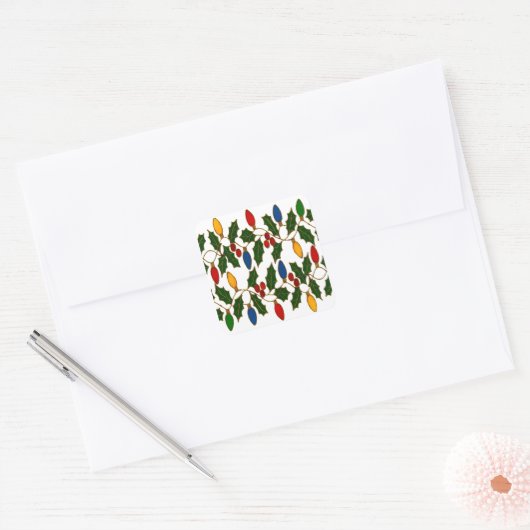 Cloisonne Art Christmas Lights and Holly Vierkante Sticker (Envelop)