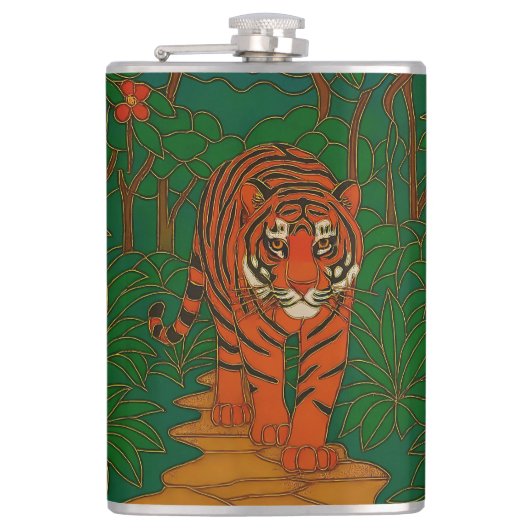Cloisonne Art Tiger on the Jungle Path Heupfles (Voorkant)