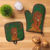 Cloisonne Art Tiger on the Jungle Path Ovenwant & Pannenlap Set (Top down)