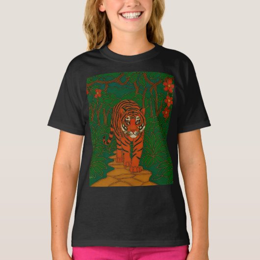 Cloisonne Art Tiger on the Jungle Path T-shirt (Voorkant)