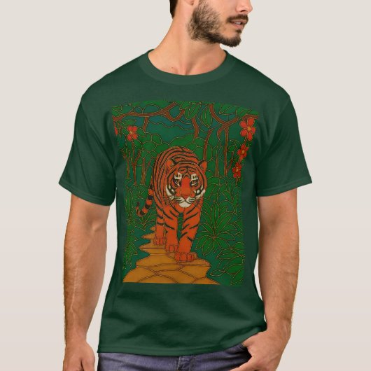 Cloisonne Art Tiger on the Jungle Path T-shirt (Voorkant)