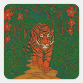Cloisonne Art Tiger on the Jungle Path Vierkante Sticker (Voorkant)