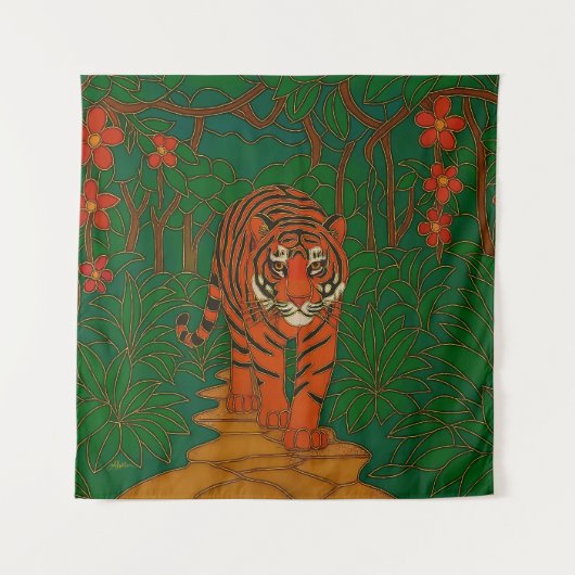 Cloisonne Art Tiger on the Jungle Path Wandkleed (Voorkant)