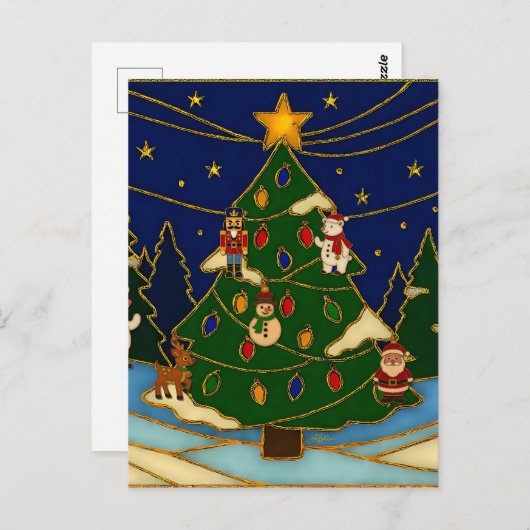Cloisonne Art Whimsical Forest Classic Christmas Briefkaart (Voorkant / Achterkant)