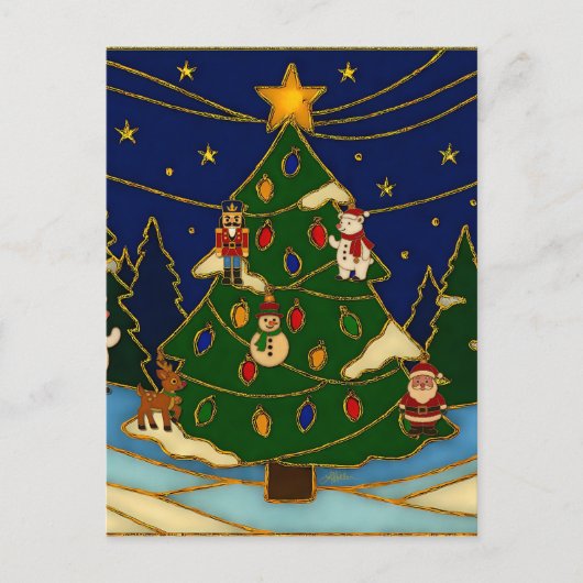 Cloisonne Art Whimsical Forest Classic Christmas Briefkaart (Voorkant)