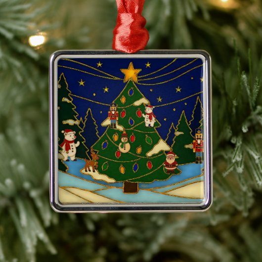 Cloisonne Art Whimsical Forest Classic Christmas Metalen Ornament (Boom)