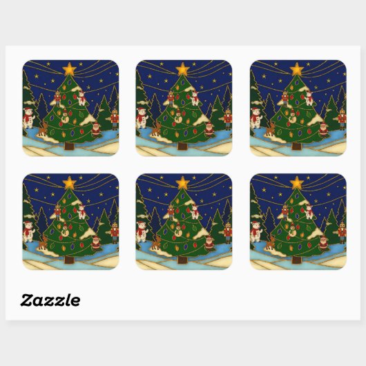 Cloisonne Art Whimsical Forest Classic Christmas Vierkante Sticker (Vel)
