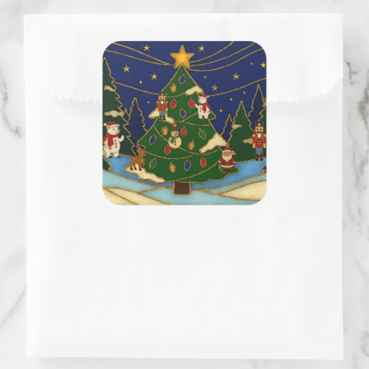 Cloisonne Art Whimsical Forest Classic Christmas Vierkante Sticker (Tas)