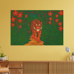 Cloisonne Kunst Tijger op het Jungle Pad Canvas Afdruk