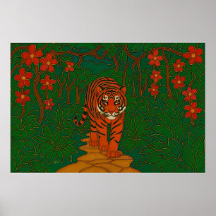 Cloisonne Kunst Tijger op het Jungle Pad Poster