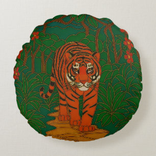 Cloisonne Kunst Tijger op het Jungle Pad Rond Kussen