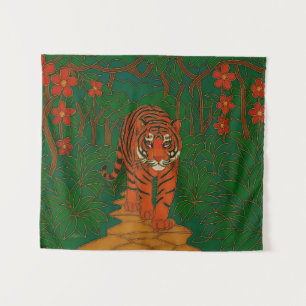 Cloisonne Kunst Tijger op het Jungle Pad Wandkleed