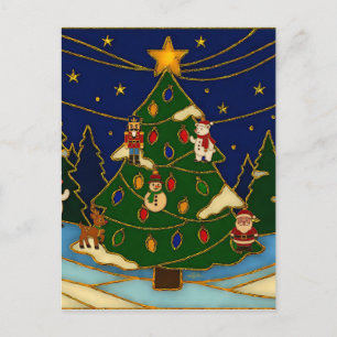 Cloisonne Kunst Whimsical Bos Klassiek Kerstmis  Briefkaart