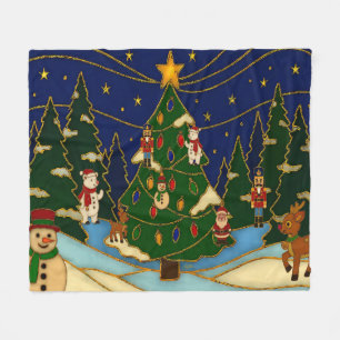 Cloisonne Kunst Whimsical Bos Klassiek Kerstmis Fleece Deken