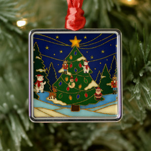 Cloisonne Kunst Whimsical Bos Klassiek Kerstmis Metalen Ornament