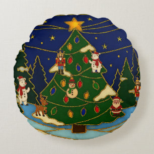 Cloisonne Kunst Whimsical Bos Klassiek Kerstmis Rond Kussen