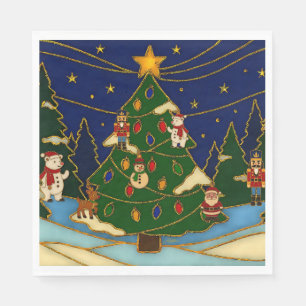 Cloisonne Kunst Whimsical Bos Klassiek Kerstmis Servet