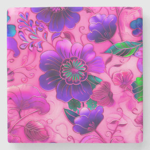 Cloisonne roze paarse bloemmotief stenen onderzetter