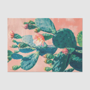 Close-up Cactus met Coral Pink Wall Decoupage Tissuepapier