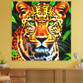 Close-Up Jaguar Leopard Face with Green Eyes Canvas Afdruk (Insitu (Woonkamer))
