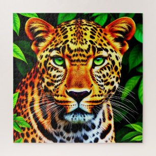 Close-up Jaguar Luipaard Gezicht met Groene Ogen Legpuzzel