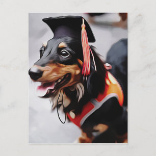 Close Up Of Dachshund Dog Wearing Graduation Hat P Briefkaart