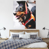 Close Up Of Dachshund Dog Wearing Graduation Hat P Canvas Afdruk (Insitu (Slaapkamer))