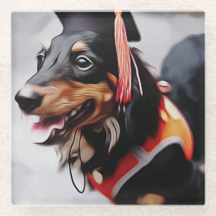 Close Up Of Dachshund Dog Wearing Graduation Hat P Glazen Onderzetter