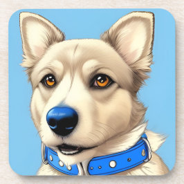 Close-up portret van een hond met een blauwe halsb bier onderzetter