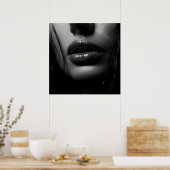 Close-up van de gescheiden lippen van een vrouw B& Poster (Keuken)