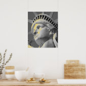 Closeup Black White Yellow Statue of Liberty Print (Keuken)