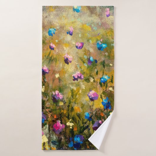  closeup de peinture Belle prairie de bleu rose fl (Serviette de bain)