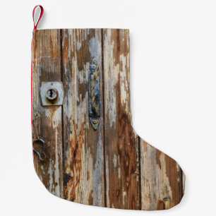 Closeup foto van bruin houten bord kleine kerstsok