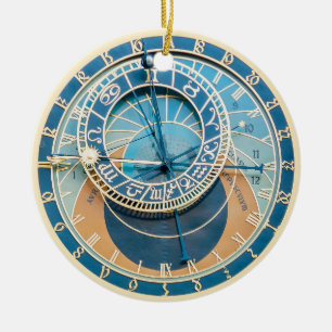 Closeup on Prague Astronomical Clock, Czech R. Keramisch Ornament