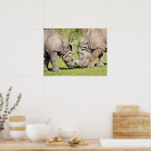 Closeup twee Indische neushoorns Poster (Keuken)