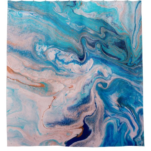 Closeup van gemengde blauwe en witte abstracte mar douchegordijn (Voorkant)