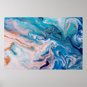 Closeup van gemengde blauwe en witte abstracte mar poster