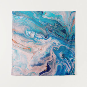 Closeup van gemengde blauwe en witte abstracte mar wandkleed