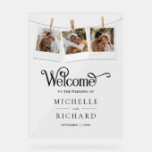 Clothesline 3 Photo Collage Wedding Welcome Acryl Bord (Voorkant)