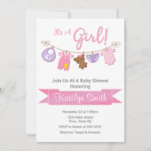 Clothesline Baby shower Invitation Baby Girl (Devant)